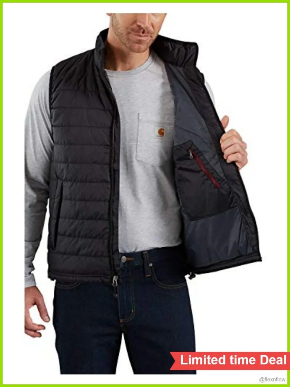 Men's Quilted Gilliam Work Utility Vest Mock-Neck Nylon Insulated Sleeveless